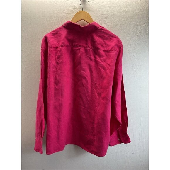 Lauren Ralph Lauren womens‎ Size 3X hot pink Linen roll tab long Sleeve top - Picture 2 of 8